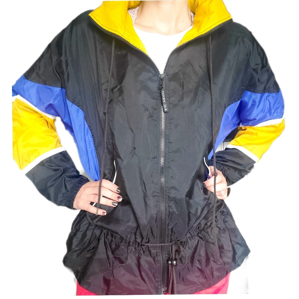 Vtg 90s LIZ CLAIBORNE LIZ BODYWEAR WINDBREAKER Black JACKET Colorblock 1990s